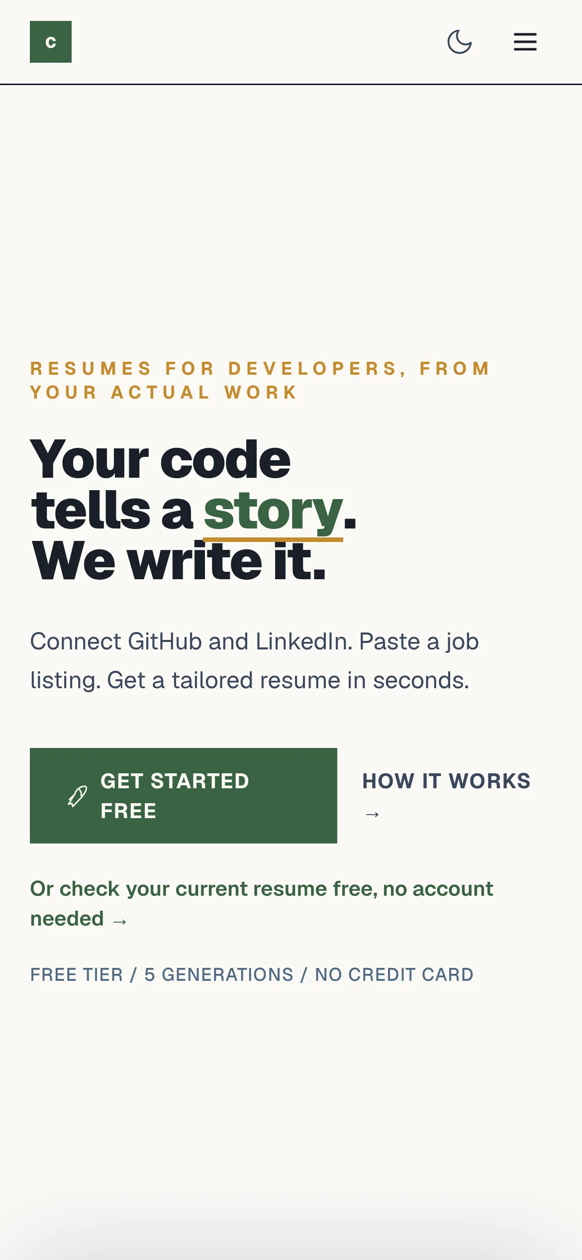 carta.cv home page on a phone.